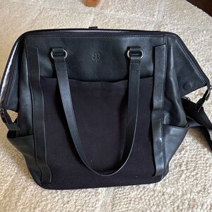 Betabrand Black Leather & Canvas Travel Tote